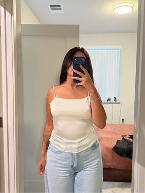 Satin Ivory Spaghetti-Strap Cami Top